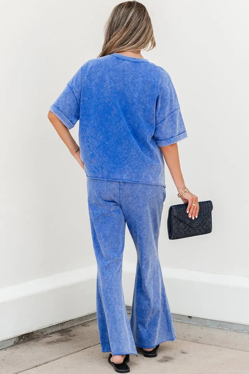 Ashleigh Blue Acid Wash Star Patched Rolled Trim Pants Set - Love Salve